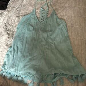 Baby blue eraser back tank top with tassels size XL